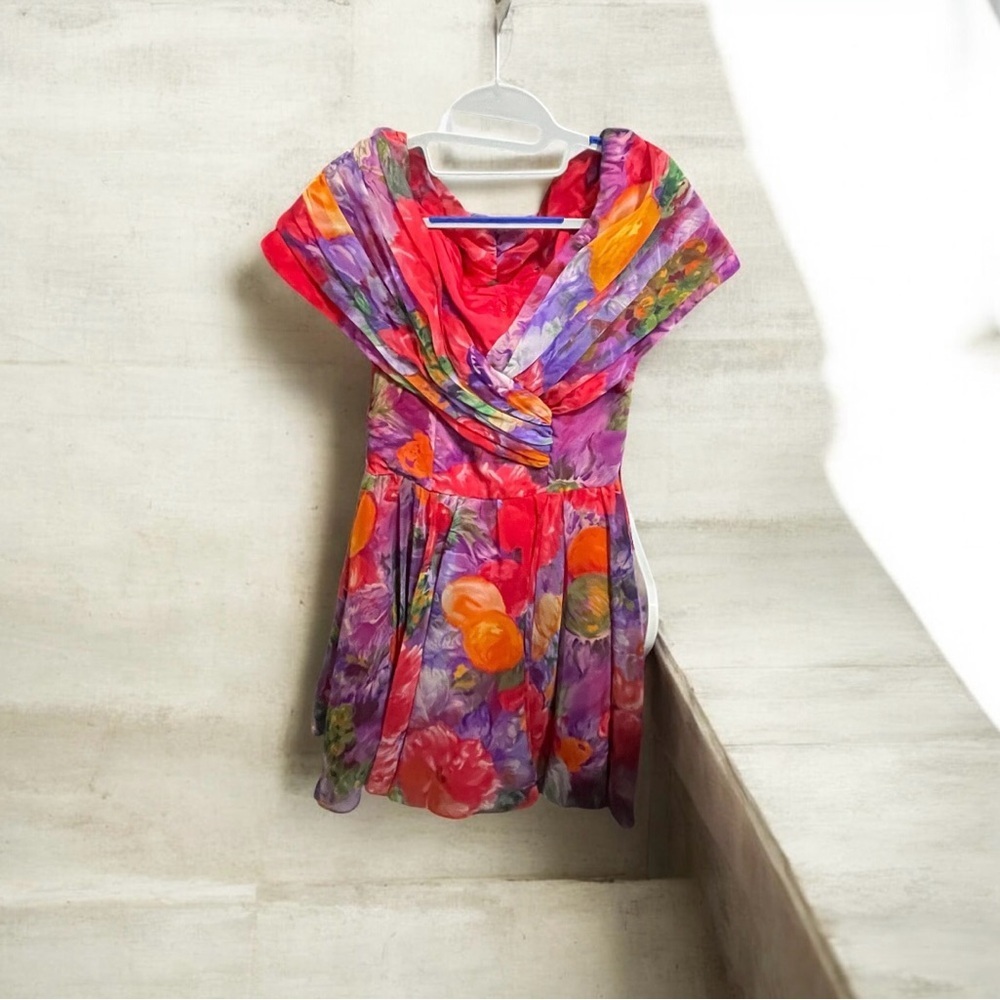 Night Way Collections Strapless Floral Dress - Red and Purple - Picture 2 of 5